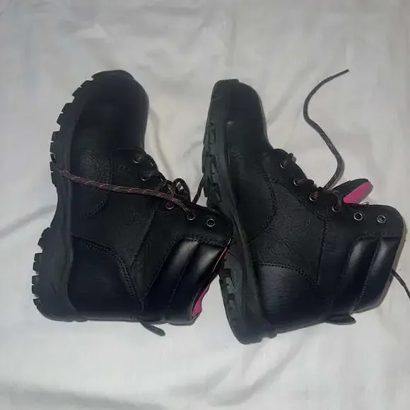 Brahma Bevel Women's Steel Toe Black Pink Leather Utility Work Boots - Picture 9 of 12